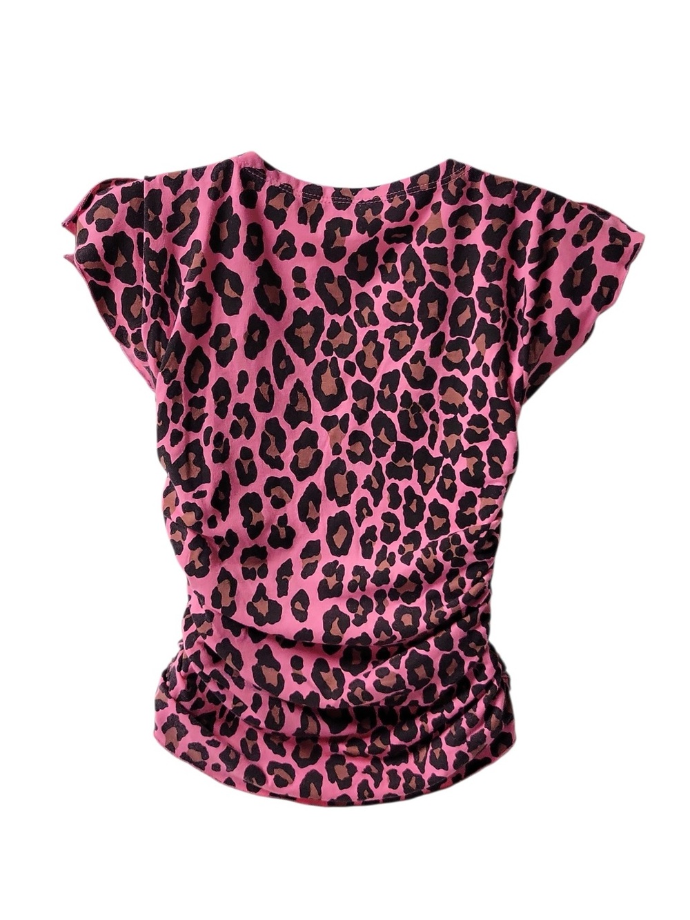 Y2K Retro Pink Lace Leopard Print- Short Sleeve Crop Top Women's Size Small - Picture 3 of 8